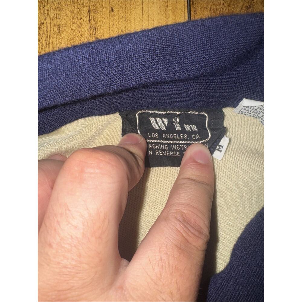 WIN Los Angeles Vintage Style Track Jacket Cream Navy Zip-Up Medium 21x23 Retro - Picture 4 of 5